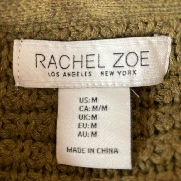 Rachel Zoe Moss Green V-Neck Pullover Sweater Shaker Knit Size Medium - Picture 6 of 7